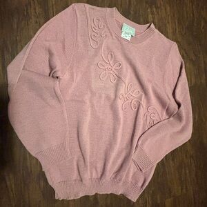 Vintage Blair Rose Pink Embroidered Women's Sweater size small NWOT